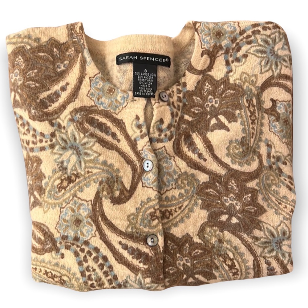 Tan Wool Paisley cardigan (small)